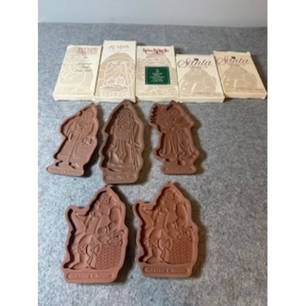 Longaberger Pottery Christmas Cookie Mold Set 5 Father Christmas St Nick 90-93